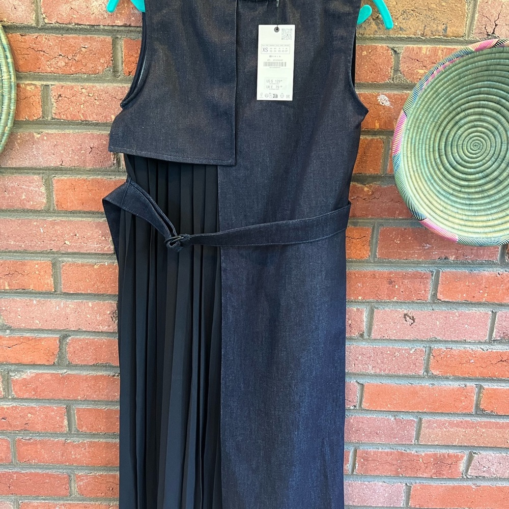 Zara Denim and Black Midi Dress